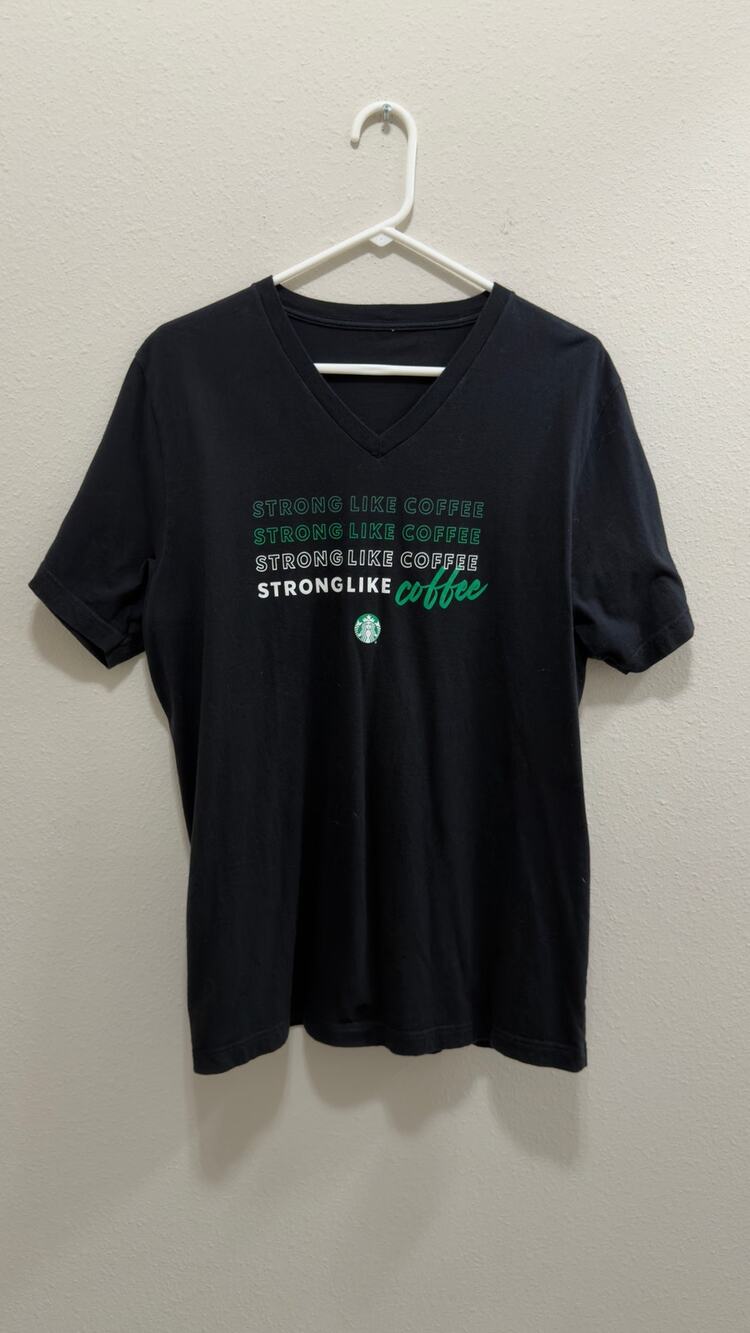 Starbucks Employee Strong Like Coffee Graphic V-Neck T-Shirt Black Size Large
